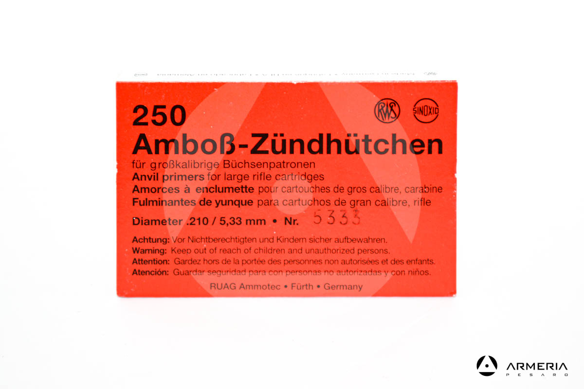 Inneschi RWS Large Rifle Magnum 5,33 mm - nr. 5333 senza mercurio - 250 pz