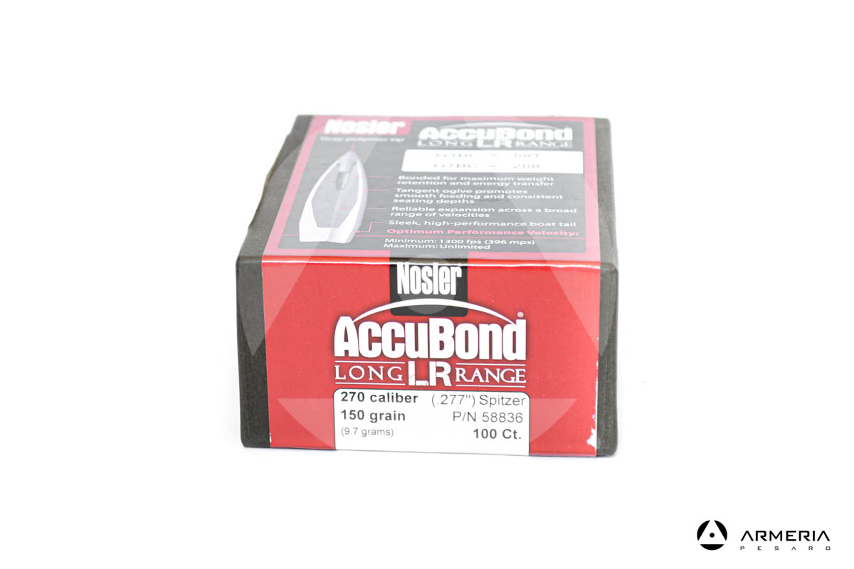 Palle ogive Nosler Accubond LR Long Range calibro 270 - 150 grani - 100 pezzi #58836 modello