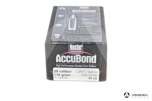 Palle ogive Nosler Accubond calibro 25 .257" - 110 grani - 50 pezzi #53742 modello