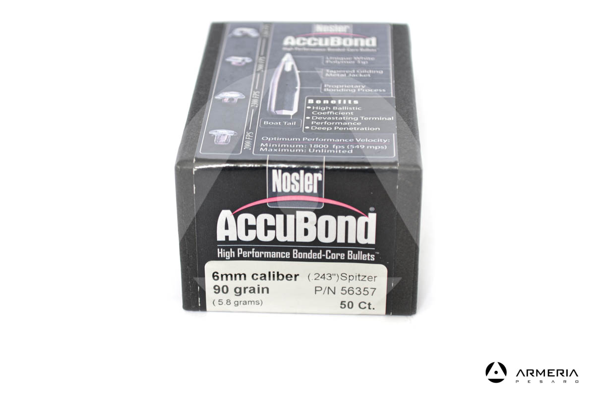 Palle ogive Nosler Accubond calibro 6 mm .243" - 90 grani - 50 pezzi #56357 modello Palle ogive Nosler Accubond calibro 6 mm .243" - 90 grani - 50 pezzi #56357 modello