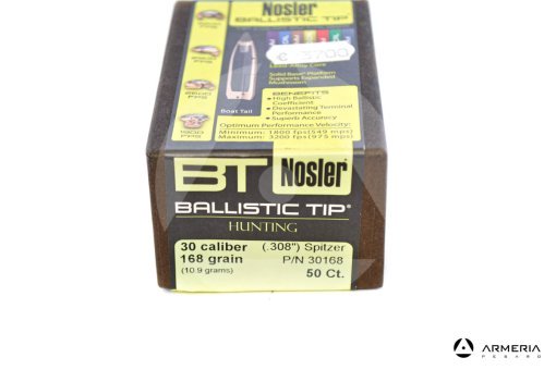 Palle ogive Nosler Ballistic Tip Hunting calibro 30 .308_ - 168 grani - 50 pezzi #30168 modello