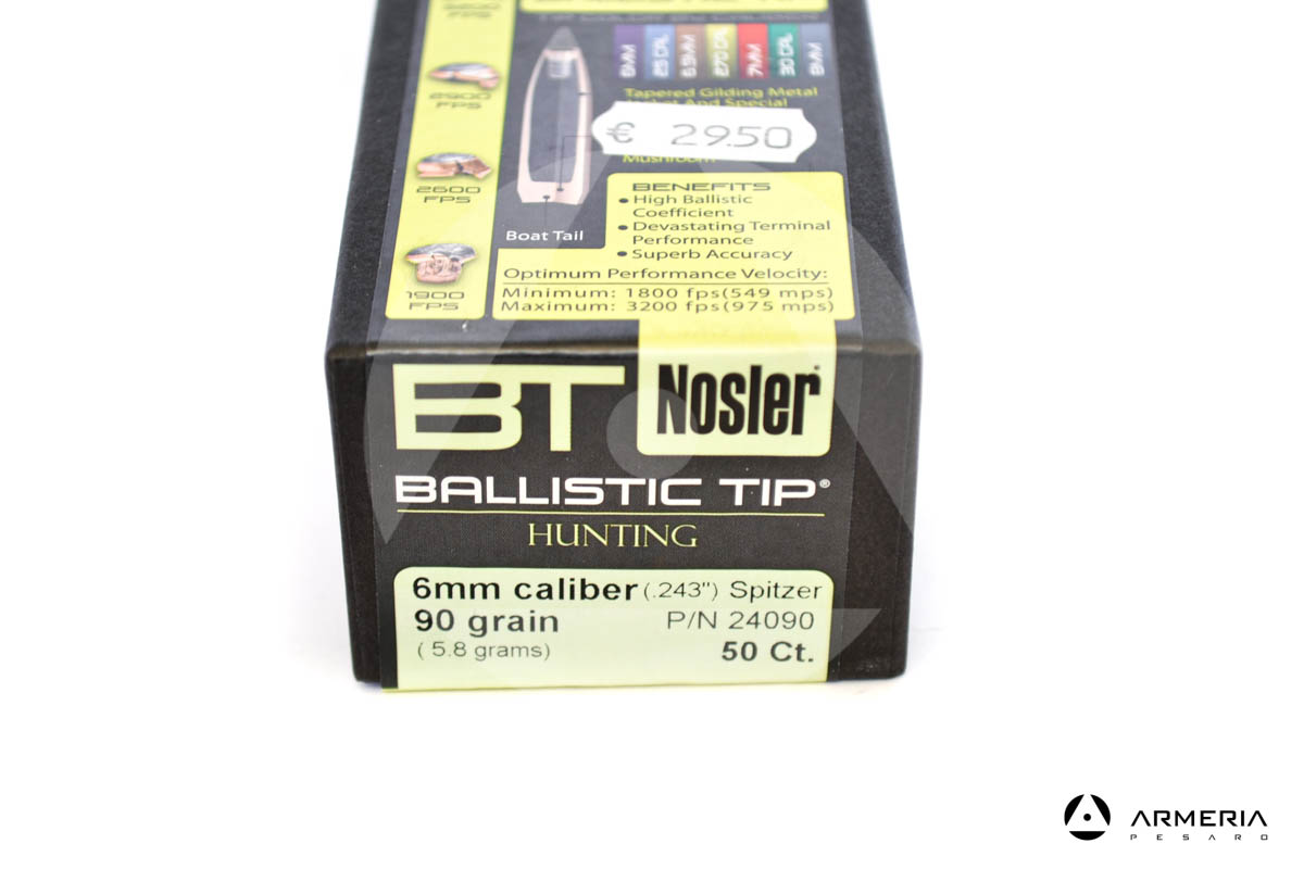 Palle ogive Nosler Ballistic Tip Hunting calibro 6 mm - 90 grani - 50 pezzi #24090 modello