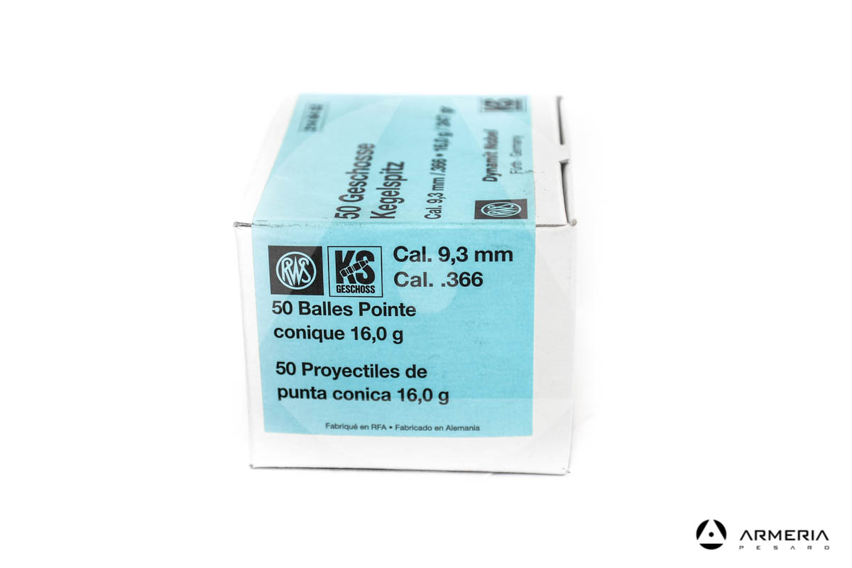 Palle ogive RWS Kegelspitz dynamite nobel calibro 9.3 mm .366 - 247 grani 50 pezzi
