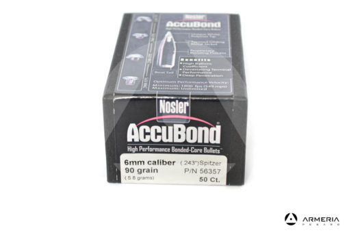 Palle ogive Nosler Accubond calibro 6 mm .243" - 90 grani - 50 pezzi #56357 modello