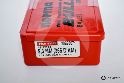 Palle ogive Norma Precision calibro 9.3 mm .365 - 232 grani ORIX - 100 pezzi modello