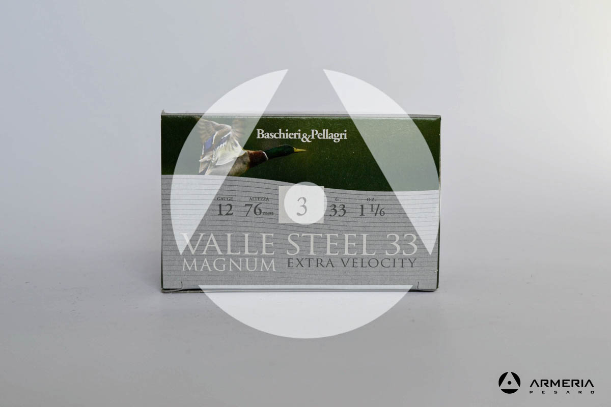 B&P Baschieri e Pellagri Velle Steel 33 Magnum Extra Velocity calibro 12 - Piombo 3 - 25 cartucce_1 lato