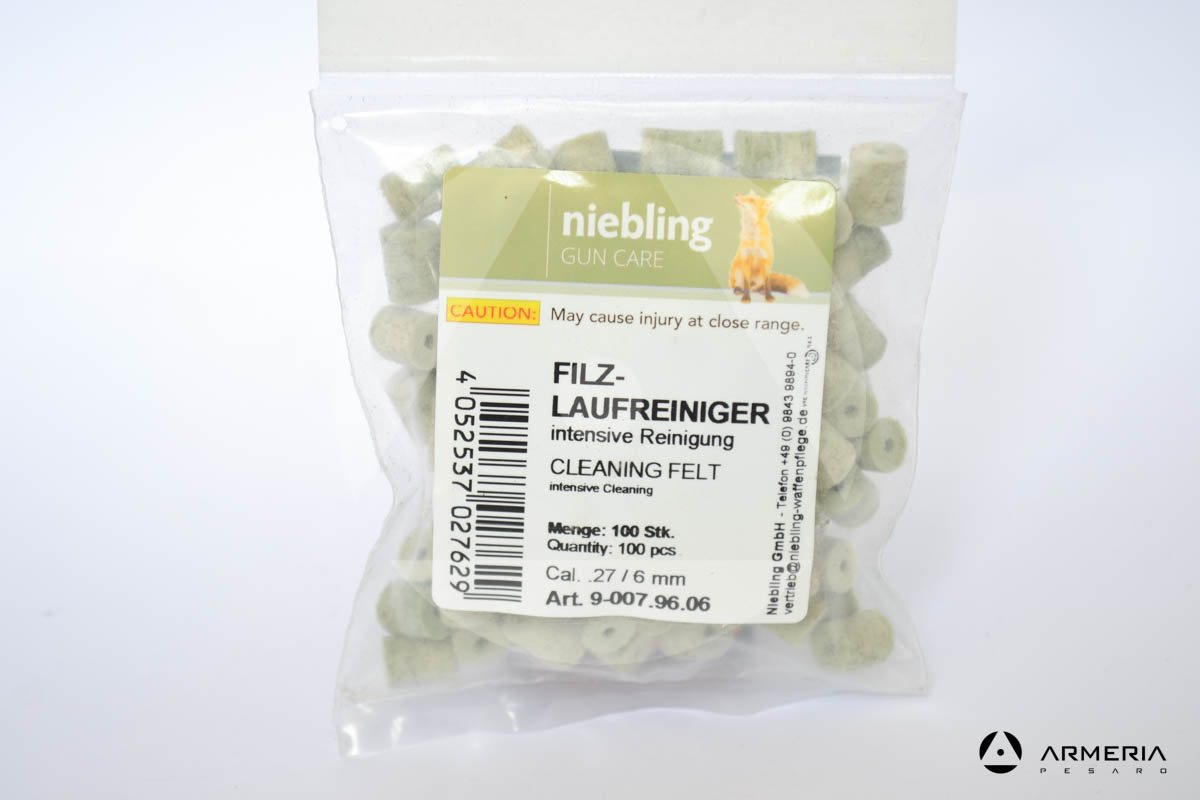 Busta feltrini Niebling Gun Care per pulizia intensiva pistola - calibro 6 mm .27 100 pezzi