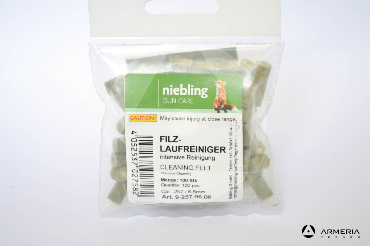 Busta feltrini Niebling Gun Care per pulizia intensiva pistola - calibro 6,5 mm .257 100 pezzi