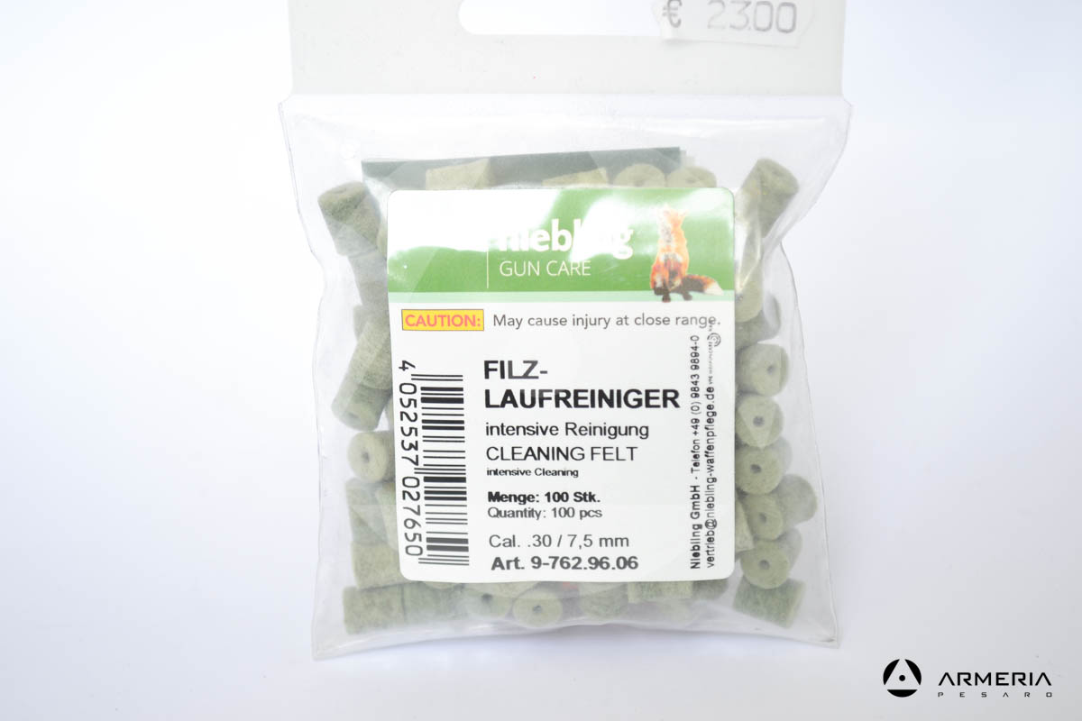 Busta feltrini Niebling Gun Care per pulizia intensiva pistola - calibro 7,5 mm .30 100 pezzi