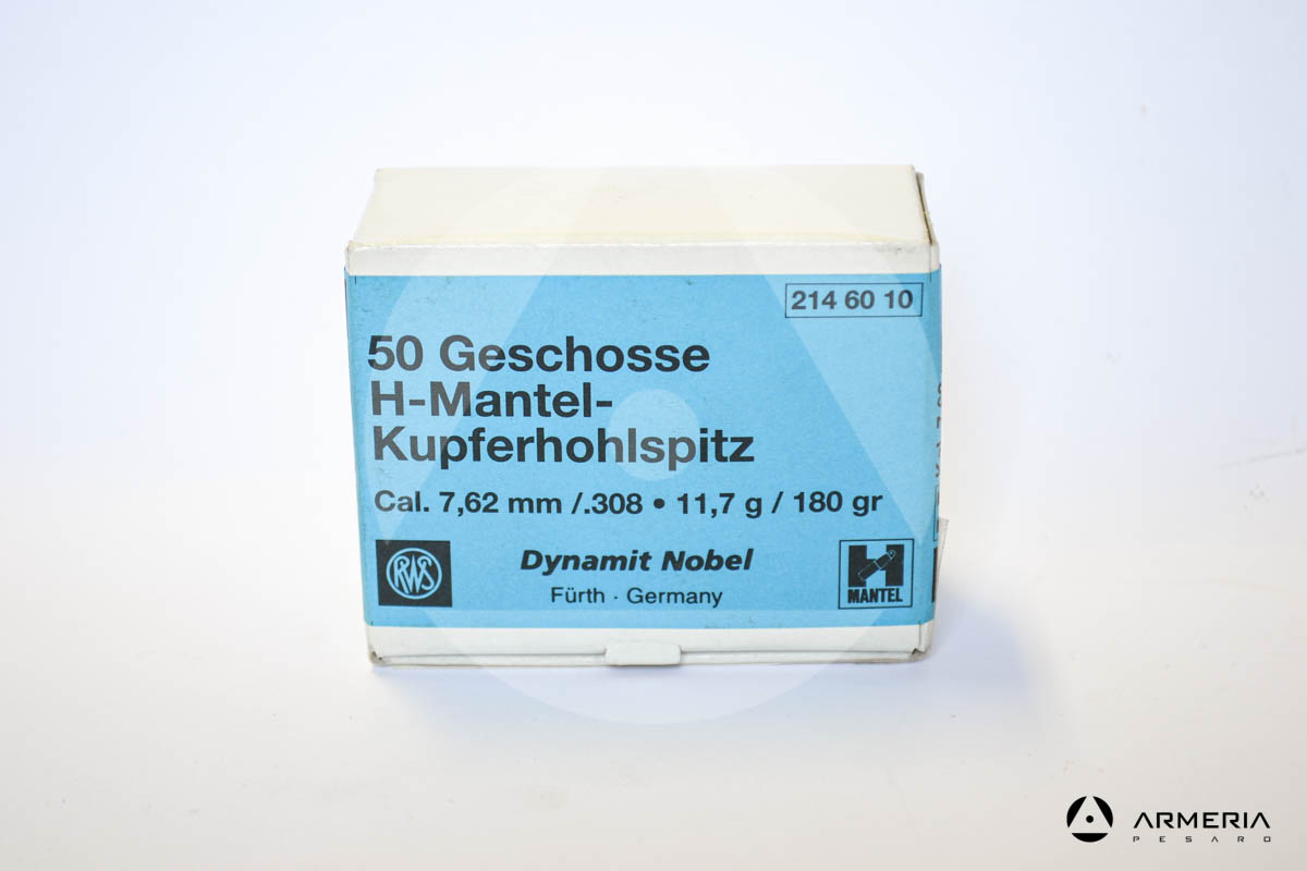 Palle ogive RWS H-Mantel Kupferhohlspitz dynamite nobel calibro 7,62 mm .308 - 180 grani - 50 pezzi -0