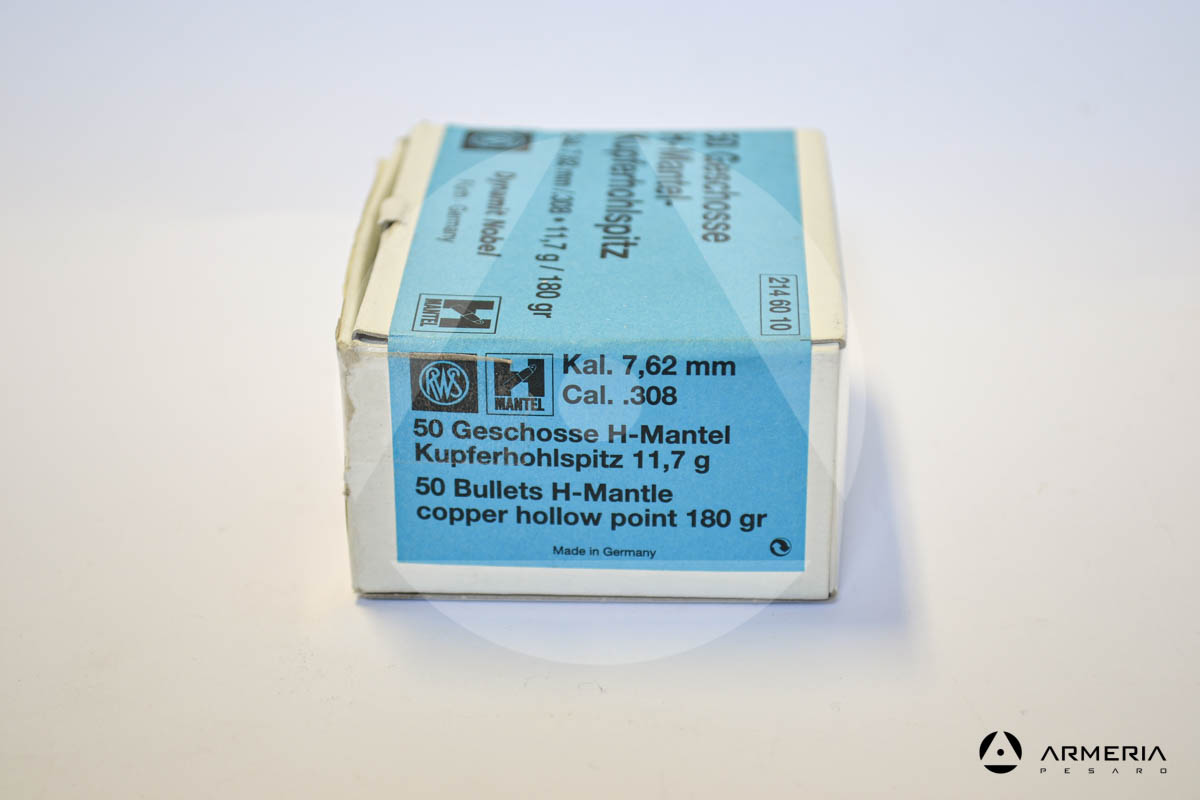 Palle ogive RWS H-Mantel Kupferhohlspitz dynamite nobel calibro 7,62 mm .308 - 180 grani - 50 pezzi -1