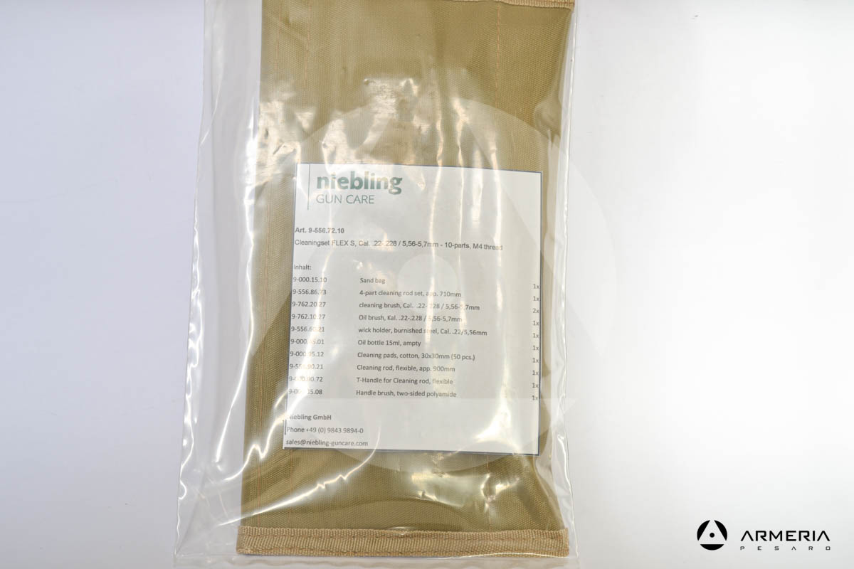 Set Kit pulizia Niebling Gun Care per pistola calibro 5,56 e 5,7 mm .22 e .228 - 10 pezzi lista