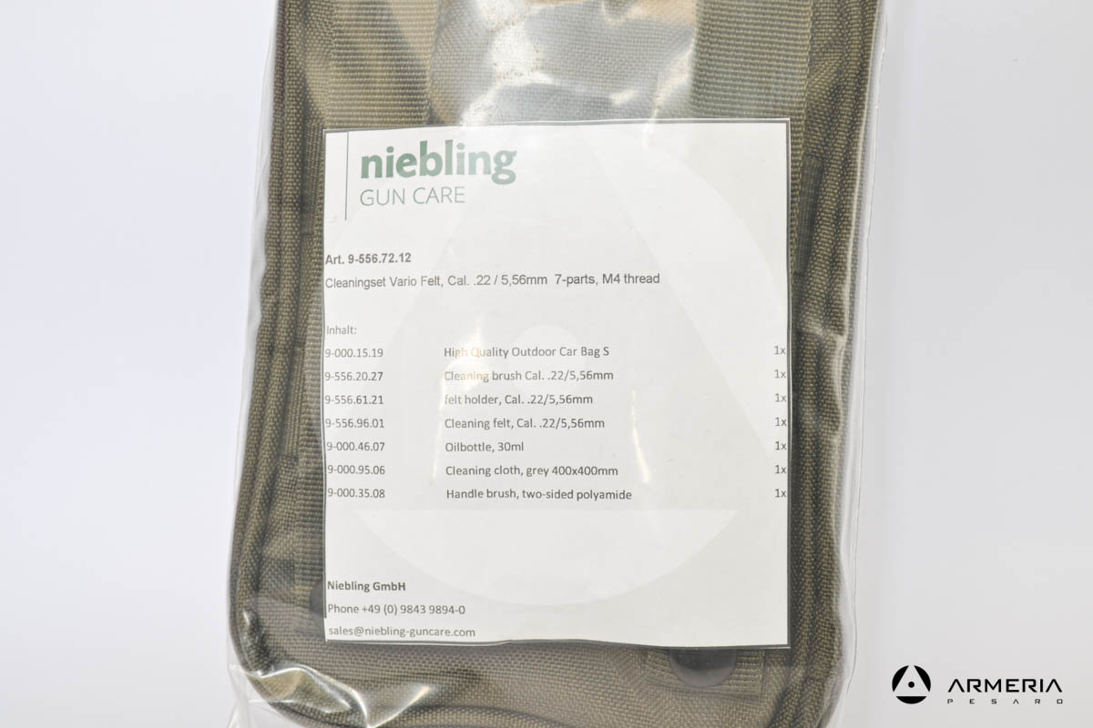 Set Kit pulizia Niebling Gun Care per pistola calibro 5,56 mm .22 - 7 pezzi lista