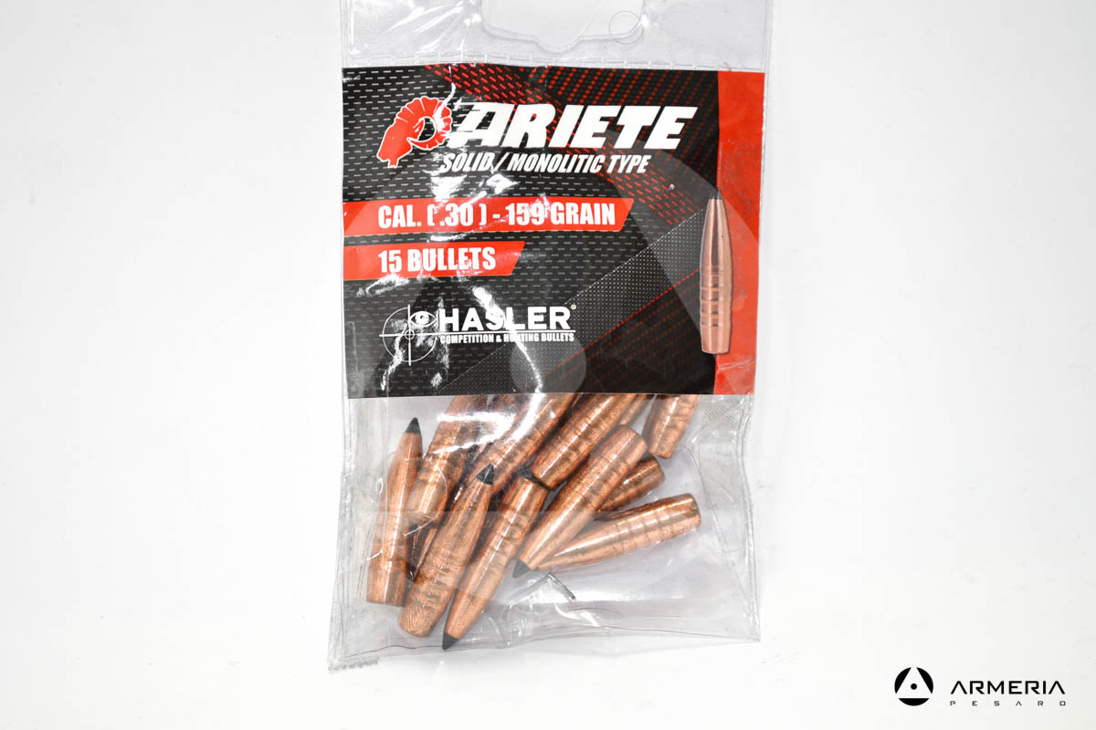 Palle ogive Hasler Competition Ariete Solid / Monolitic Type calibro 30 - 159 grani - 15 pezzi