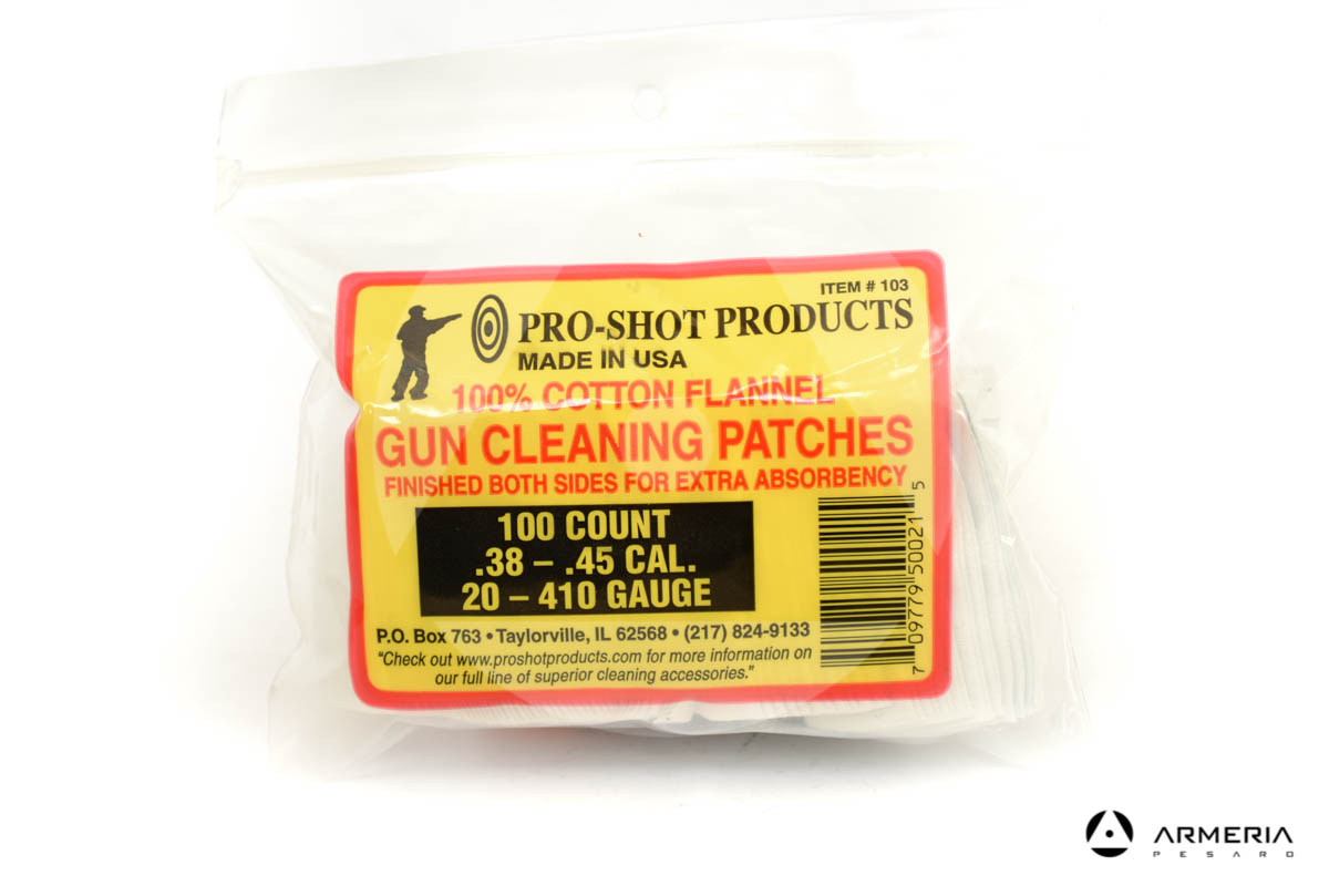 Busta set pezzuole Pro Shop 100% cotone per pulizia pistola 100 pz