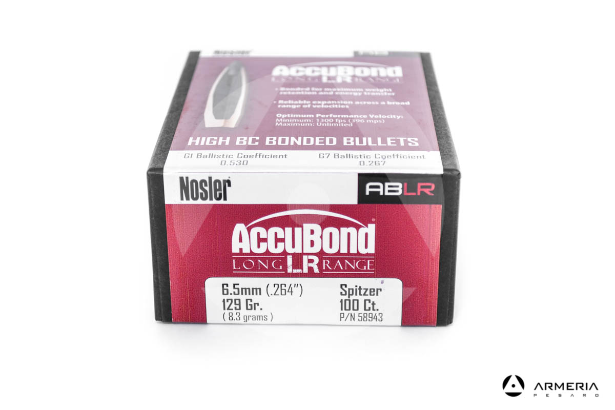 Palle ogive Nosler Accubond LR Long Range calibro 6.5mm - 129 grani Spitzer -  100 pz #58943 Palle ogive Nosler Accubond LR Long Range calibro 6.5mm - 129 grani Spitzer - 100 pz #58943