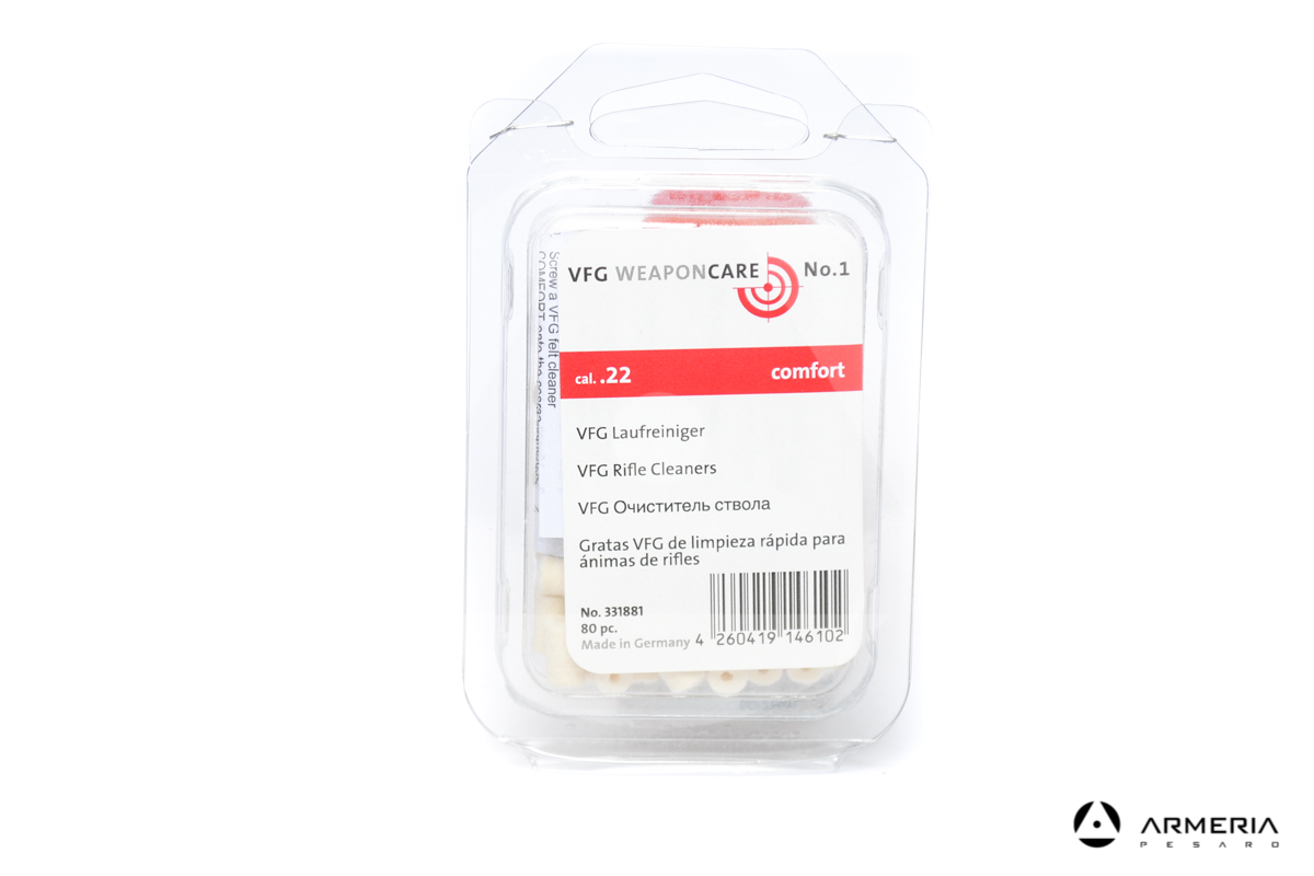 Pacco feltrini VFG Weapon Care per pulizia armi - calibro 22 - 80 pezzi
