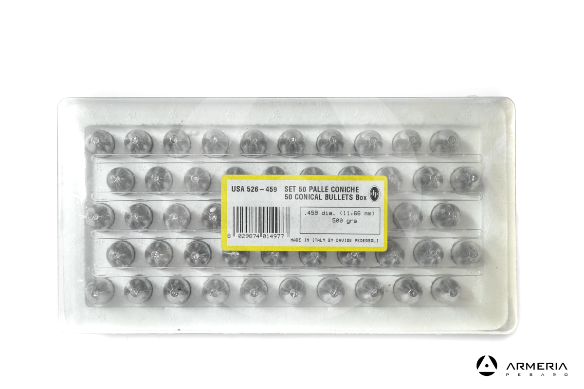 Palle ogive coniche Pedersoli retrocarica Flat Nose calibro 459 - 50 pezzi