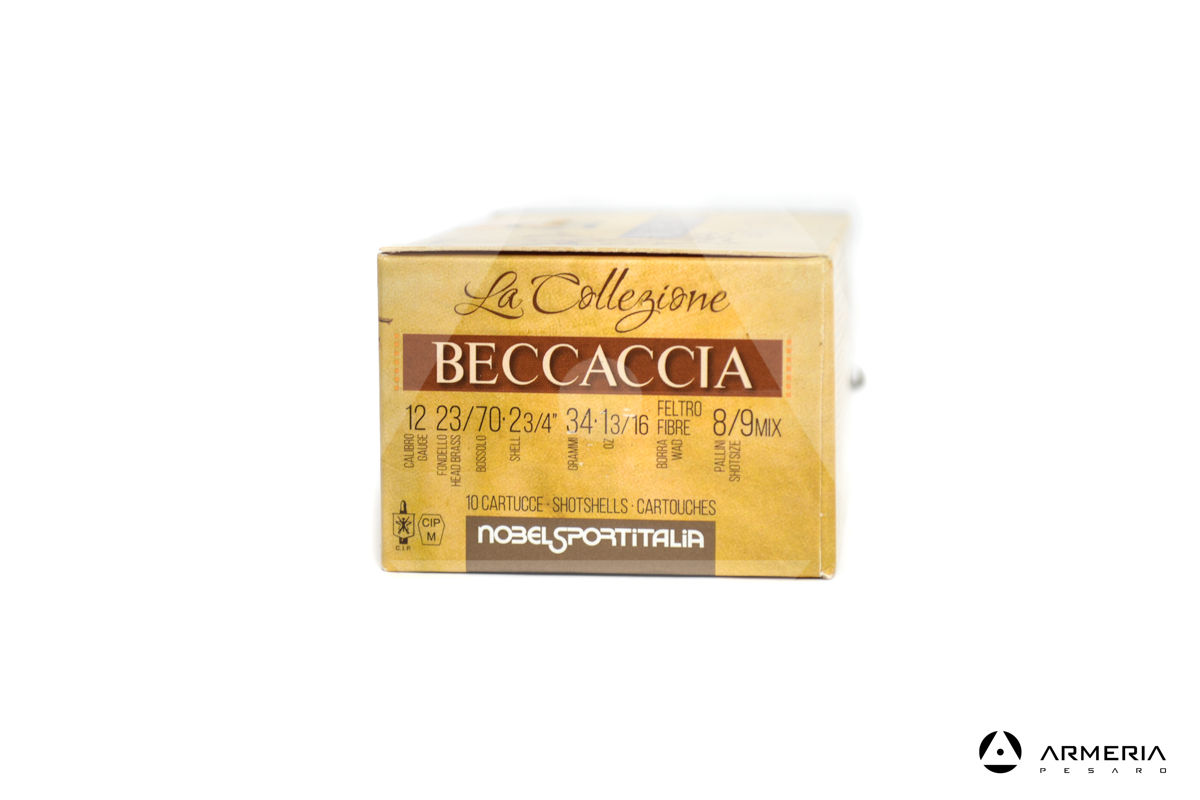 NSI Nobel Sport Italia La Collezione Beccaccia calibro 12 - Piombo 8-9 Mix - 10 cartucce lato NSI Nobel Sport Italia La Collezione Beccaccia calibro 12 - Piombo 8-9 Mix - 10 cartucce lato
