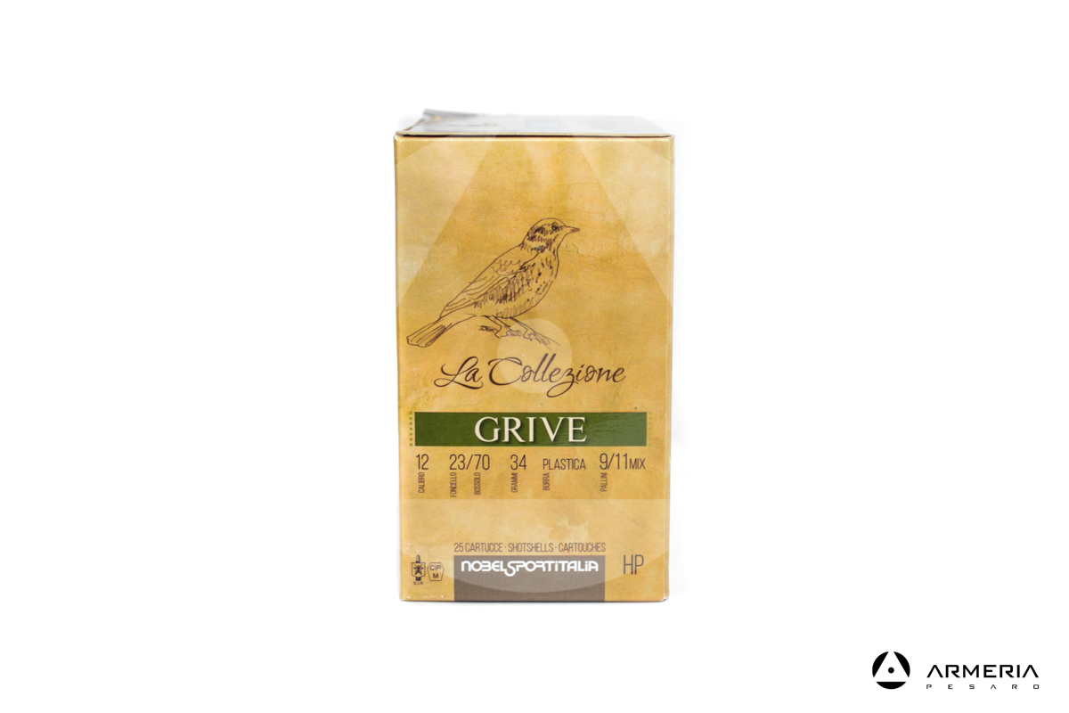 NSI Nobel Sport Italia La Collezione Grive HP calibro 12 - Piombo 9-11 Mix - 25 cartucce lato NSI Nobel Sport Italia La Collezione Grive HP calibro 12 - Piombo 9-11 Mix - 25 cartucce lato