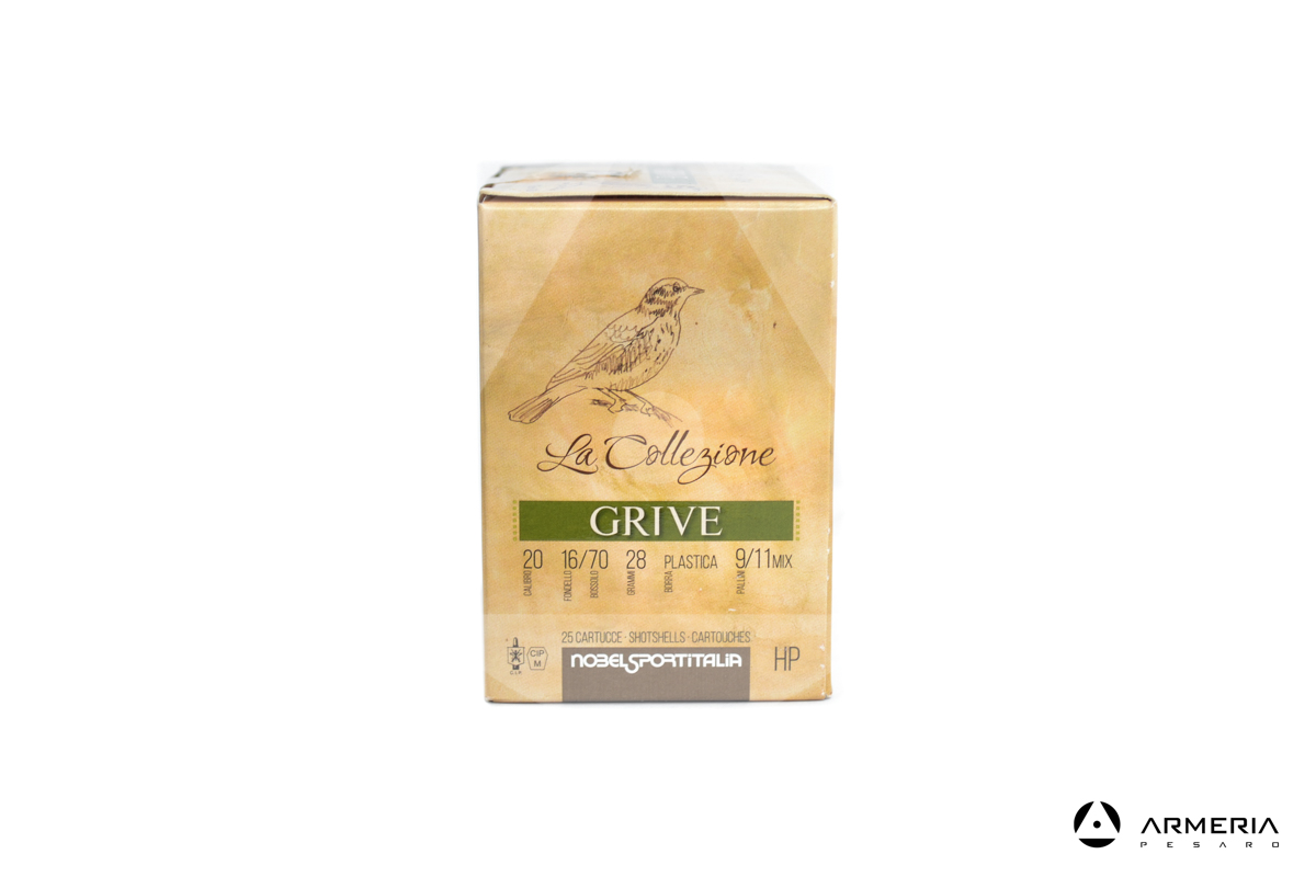 NSI Nobel Sport Italia La Collezione Grive HP calibro 20 - Piombo 9-11 Mix - 25 cartucce lato NSI Nobel Sport Italia La Collezione Grive HP calibro 20 - Piombo 9-11 Mix - 25 cartucce lato