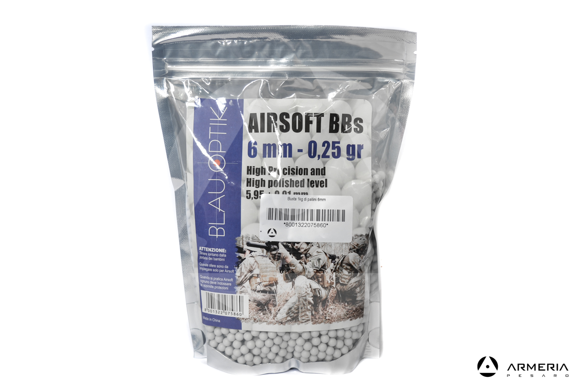 Busta pallini Airsoft BBs per soft-air calibro 6mm 0.25 grammi - 1 Kg